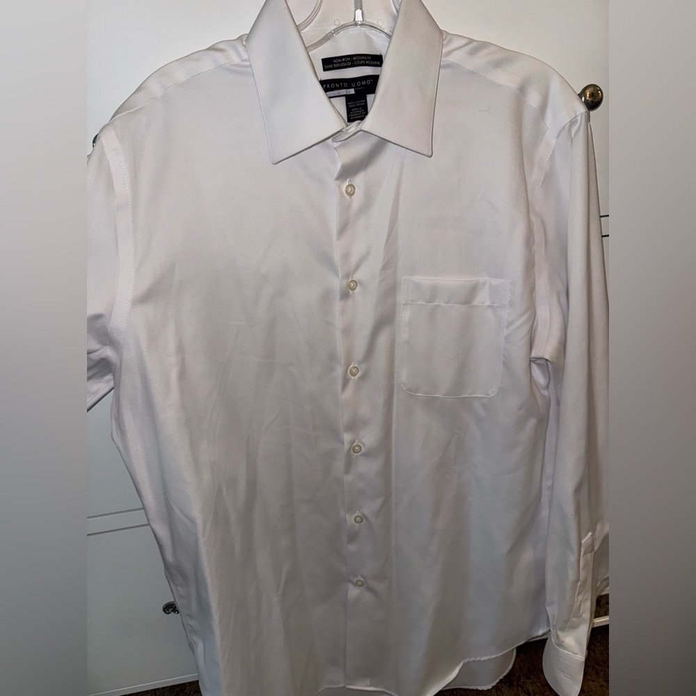 Pronto Uomo New White Dress Shirt - Non-Iron Modern Fit 16 34/35 100% Cotton